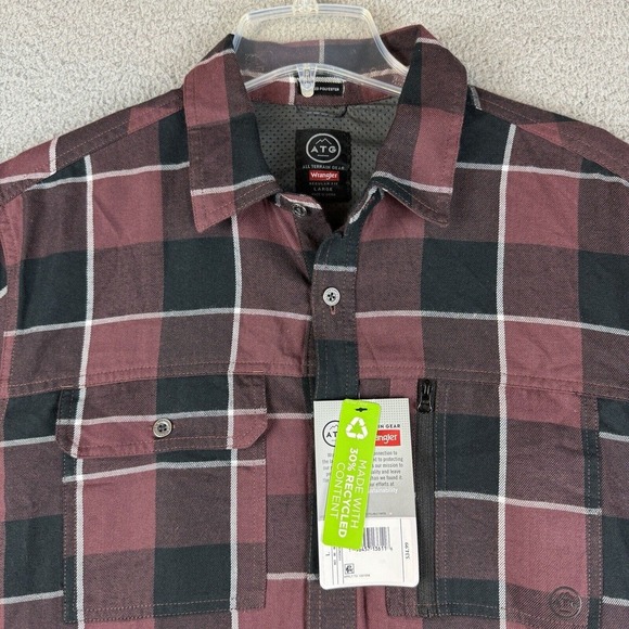 Wrangler Other - Wrangler ATG Flannel Shirt Mens Large Red Maroon Plaid Regular Fit Long Sleeve